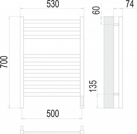 Енисей П9 500х700  электро (sensor quick touch) Полотенцесушитель TERMINUS  Белово - фото 3