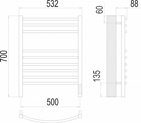 Классик П9 500х700 электро (sensor quick touch)  Полотенцесушитель TERMINUS Белово - фото 3