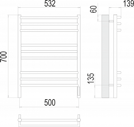 Прато П9 500х700 электро (sensor quick touch) Полотенцесушитель  TERMINUS Белово - фото 3