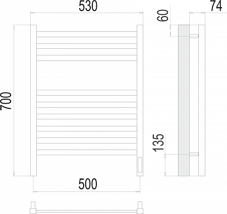 Ното П9 500х700  электро (sensor quick touch) Полотенцесушитель  TERMINUS Белово - фото 3