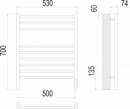 Сицилия П9 500х700 электро (sensor quick touch) Полотенцесушитель TERMINUS)  Белово - фото 3