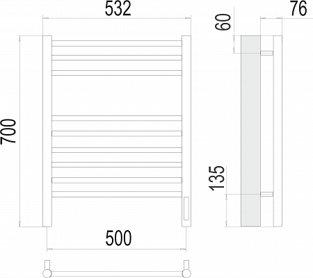 Аврора П9 500х700 электро (sensor quick touch)  Полотенцесушитель TERMINUS Белово - фото 3